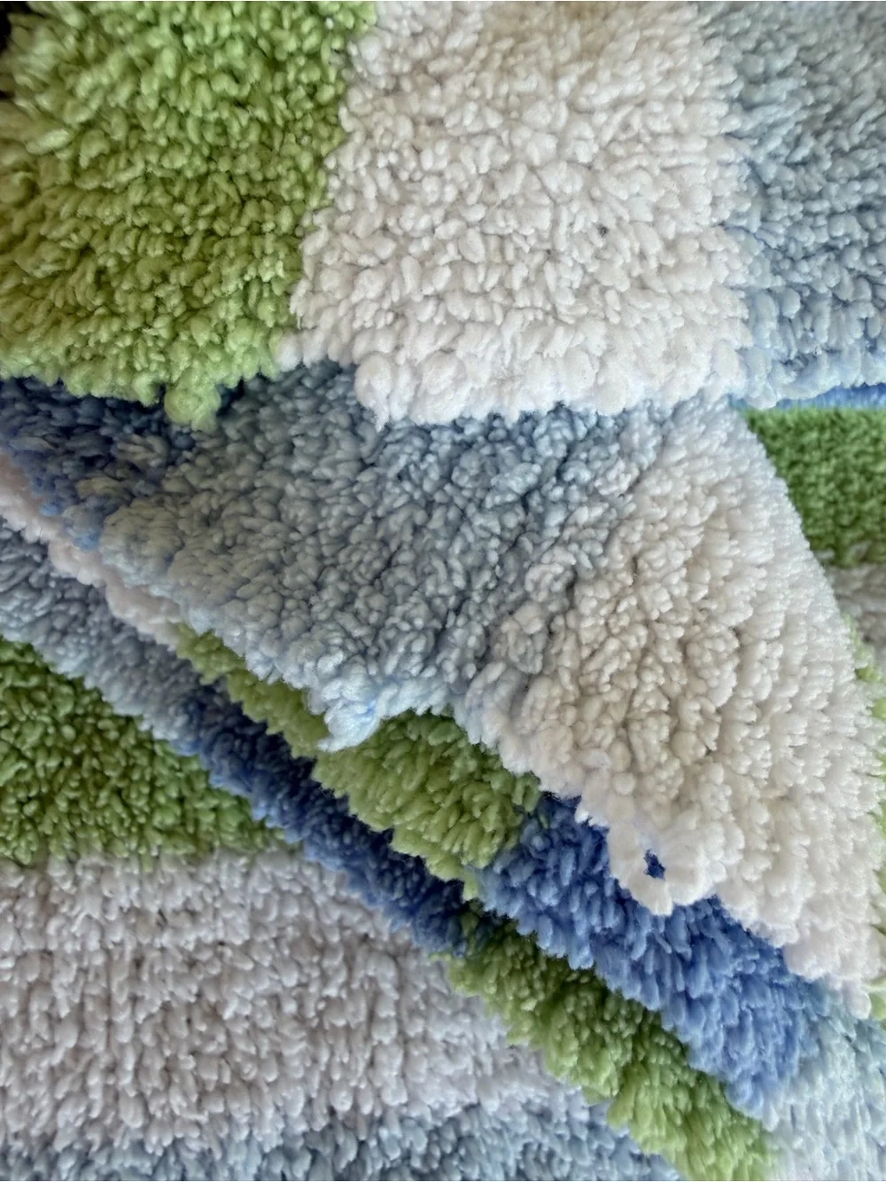 Y2K Carter’s Just One Year Striped Chenille Knit Baby Blanket Blue Green 31x36